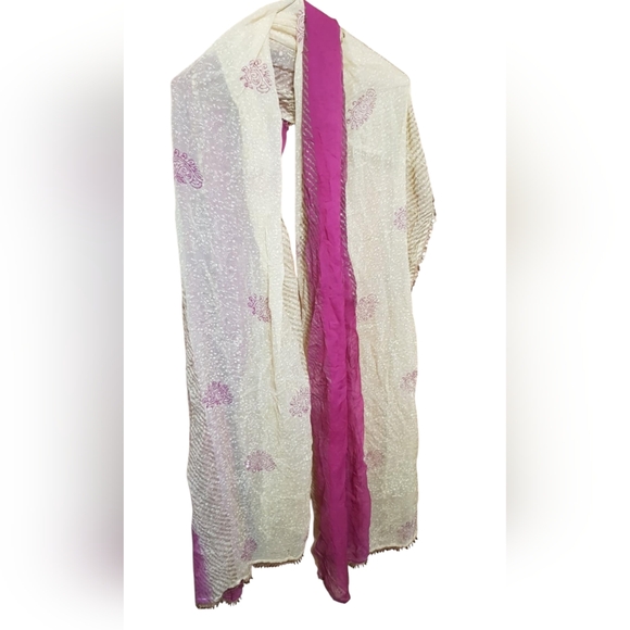 Gorgeous Biege Fuschia Translucent Glittery Scarf Wrap - Picture 1 of 3